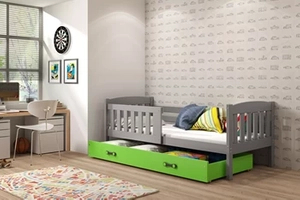 Kinderbett Jakob, 80x160, mit Matratze und Schublade, grau/grün