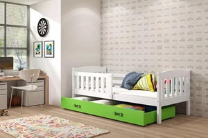 Kinderbett Jakob, 80x160, mit Matratze und Schublade, weiß/grün