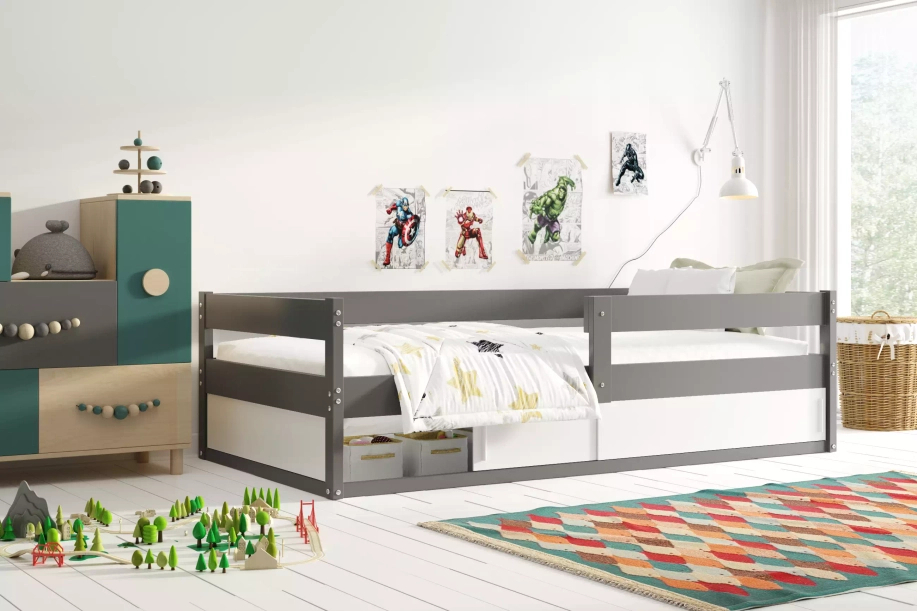 Kinderbett Hugo, 80x160, mit Stauraum, grau