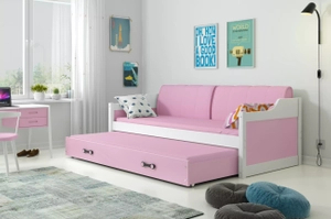 Ausziehbett für Jugendliche David, 90x200, mit Matratze und Schublade, weiß/rosa