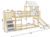 Hochbett-Haus mit Rutsche, Dach und Treppe – Galerie aus Naturholz 90x200