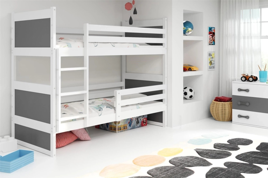 Stockbett für Jugendliche Richard, 90x190, mit Matratze, weiß/grau