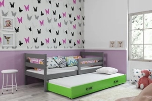 Ausziehbett für Jugendliche Erik, 80x190, mit Matratze und Schublade, grau/grün