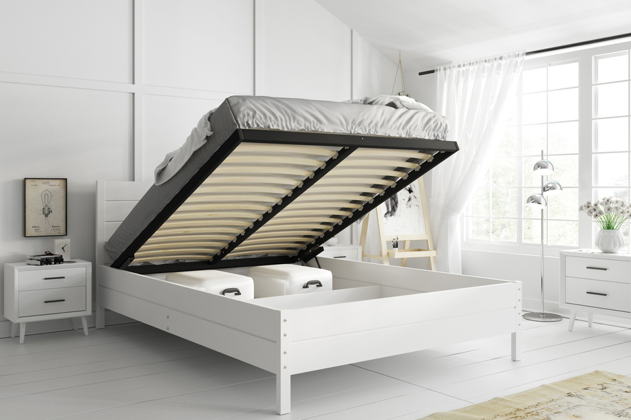 Doppelbett 160x200 – Continental Weiß mit hochklappbarem Lattenrost