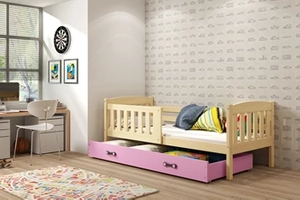 Kinderbett Jakob, 80x160, mit Schublade, Kiefer/rosa