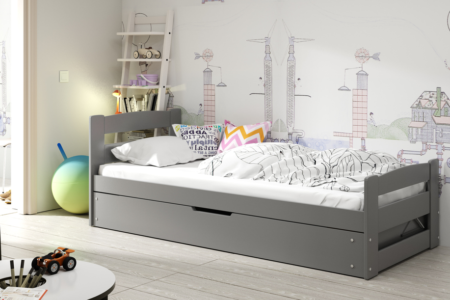 Jugendbett Ernst, 90x200, mit Stauraum, grau