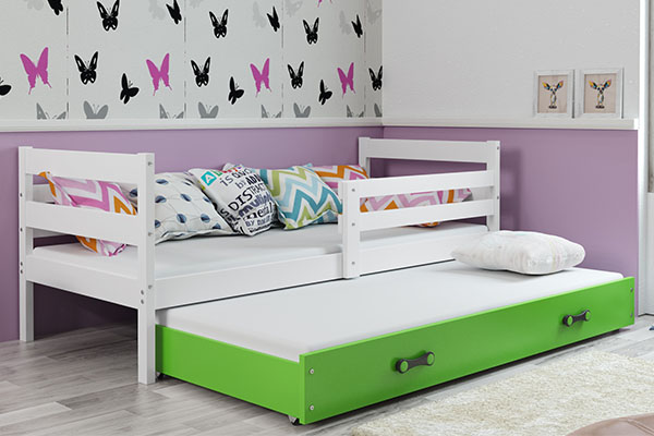 Ausziehbett für Jugendliche Erik, 80x190, mit Schublade, weiß/grün