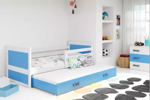 Ausziehbett für Jugendliche Richard, 90x190, mit Matratze und Schublade, weiß/blau