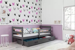 Jugendbett Erik, 90x190, mit Matratze und Schublade, grau