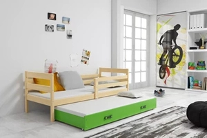 Ausziehbett für Jugendliche Erik, 80x190, mit Schublade, Kiefer/grün