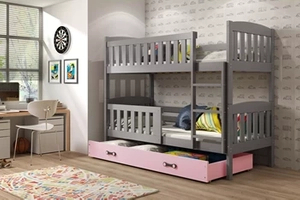 Stockbett für Jugendliche Jakob, 90x190, mit Schublade, grau/rosa