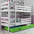 Stockbett für Jugendliche Erik, 90x200, mit Matratze und Schublade, weiß/grün