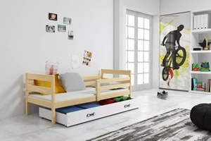 Jugendbett Erik, 90x200, mit Matratze und Schublade, Kiefer/weiß