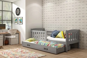 Ausziehbett für Jugendliche Jakob, 80x190, mit Matratze und Schublade, grau