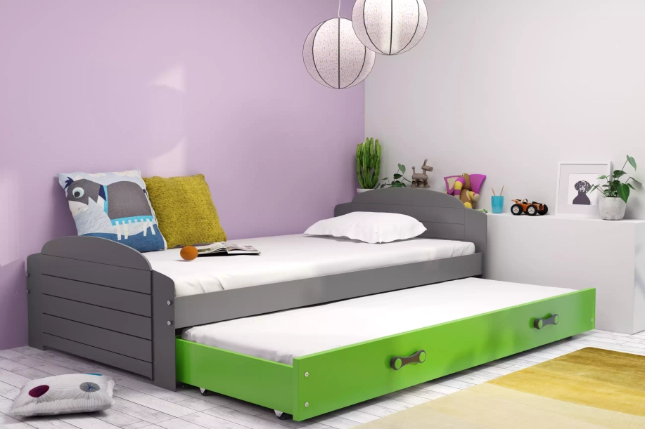 Ausziehbett für Jugendliche Lilly, 90x200, mit Schublade, grau/grün