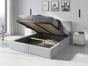 Polsterbett Schlafzimmerbett Doppelbett HILTON 120X200 mit Stauraum, hellgrau