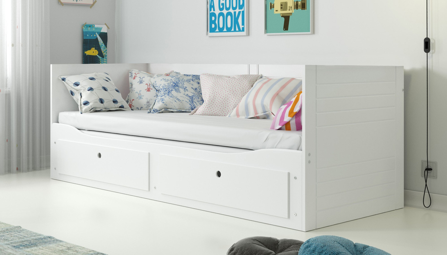 Ausziehbett für Jugendliche Tagesbett Hermes, 80x200, mit Schublade, weiß
