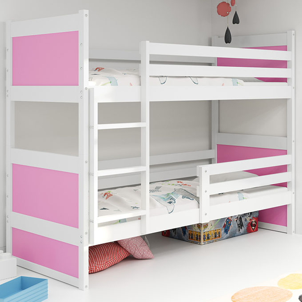 Stockbett für Jugendliche Richard, 90x200, mit Matratze, weiß/rosa