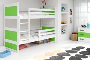 Stockbett für Jugendliche Richard, 90x200, mit Matratze, weiß/grün