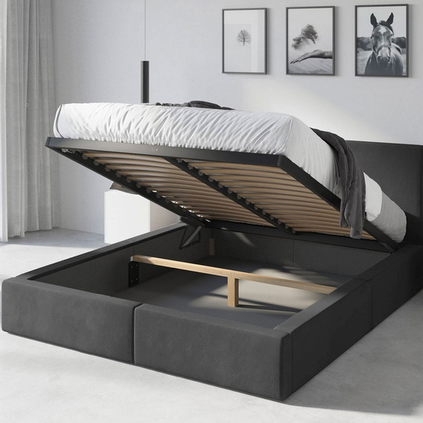 Polsterbett Schlafzimmerbett Doppelbett HILTON 120X200 mit Stauraum, graphit