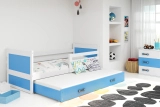 Ausziehbett für Jugendliche Richard, 90x200, mit Matratze und Schublade, weiß/blau