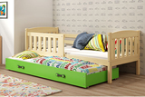 Ausziehbett für Jugendliche Jakob, 80x190, mit Matratze und Schublade, Kiefer/grün