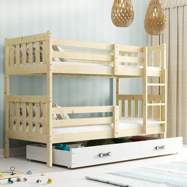 Stockbett für Jugendliche Kacpar, 90X200, mit Schublade, naturholz/weiß
