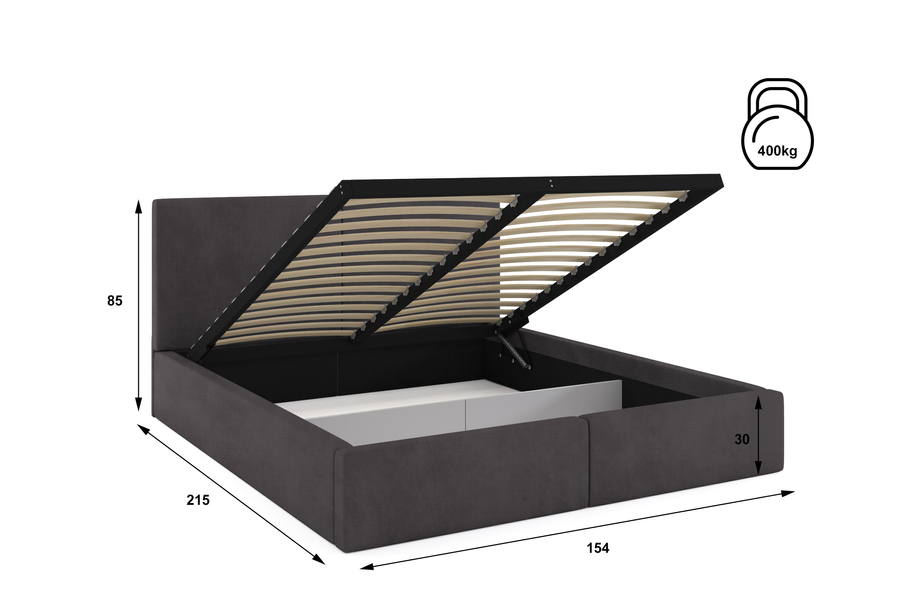 Polsterbett Schlafzimmerbett Doppelbett HILTON 140X200 mit Stauraum, graphit