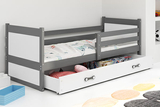 Jugendbett Richard, 90x200, mit Matratze und Schublade, grau/weiß