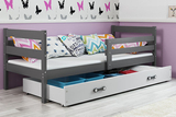 Jugenbett Erik, 80x190, mit Matratze und Schublade, grau/weiß