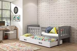 Ausziehbett für Jugendliche Jakob, 80x190, mit Schublade, grau/weiß