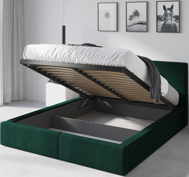 Polsterbett Schlafzimmerbett Doppelbett HILTON 120X200 mit Stauraum, grün