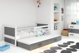 Ausziehbett für Jugendliche Richard, 90x200, mit Matratze und Schublade, weiß/grau