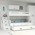 Etagenbett für drei Personen Max 3, 120x200, mit Matratze und Schublade, weiß