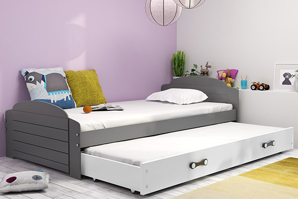 Ausziehbett für Jugendliche Lilly, 90x200, mit Matratze und Schublade, grau/weiß