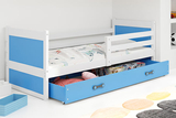 Jugendbett Richard, 90x200, mit Matratze und Schublade, weiß/blau