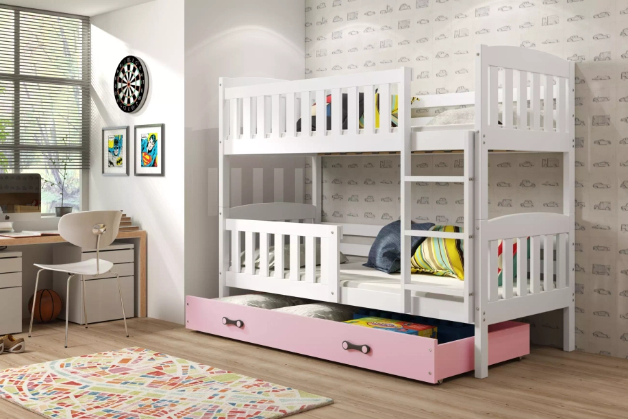 Stockbett für Jugendliche Jakob, 90x190, mit Schublade, weiß/rosa