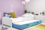 Ausziehbett für Jugendliche Lilly, 90x200, mit Matratze und Schublade, weiß/blau