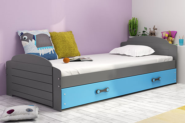 Jugendbett Lilly, 90x200, mit Matratze und Schublade, grau/blau