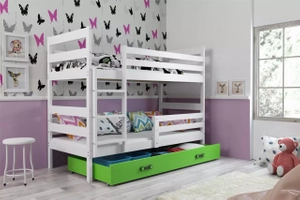 Stockbett für Jugendliche Erik, 90x200, mit Schublade, weiß/grün