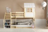 Hochbett-Haus mit Treppe und Dach – Galerie aus Naturholz 90x200