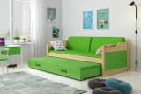 Ausziehbett für Jugendliche David, 90x200, mit Matratze und Schublade, Kiefer/grün
