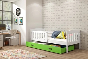 Kinderbett Jakob, 80x160, mit Schublade, weiß/grün