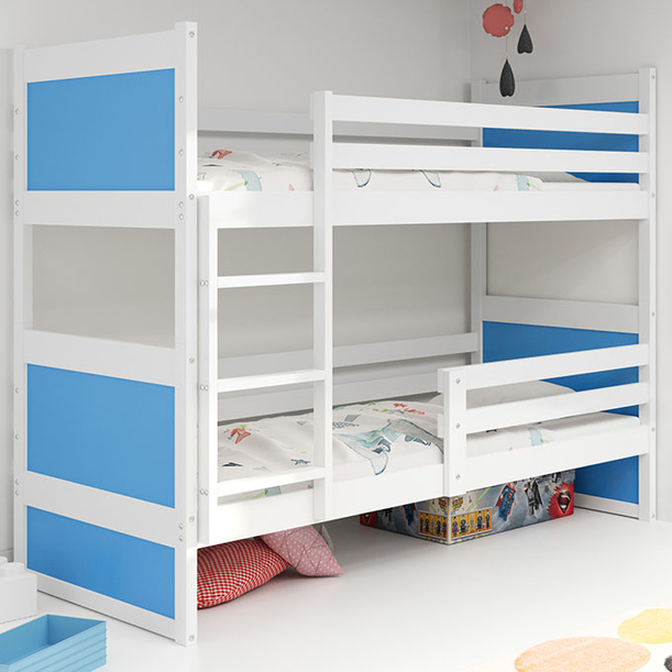 Stockbett für Jugendliche Richard, 90x200, mit Matratze, weiß/blau