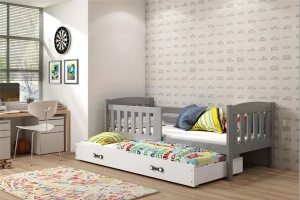 Ausziehbett für Jugendliche Jakob, 90x190, mit Matratze und Schublade, grau/weiß