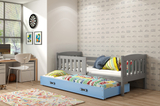 Ausziehbett für Jugendliche Jakob, 90x190, mit Matratze und Schublade, grau/blau