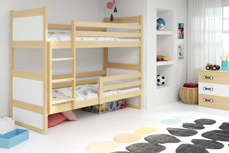 Stockbett für Jugendliche Richard, 90x200, mit Matratze, Kiefer/weiß