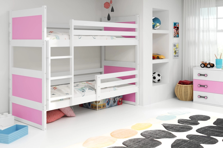 Stockbett für Jugendliche Richard, 90x200, mit Matratze, weiß/rosa