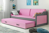 Ausziehbett für Jugendliche David, 90x200, mit Matratze und Schublade, grau/rosa