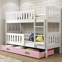 Stockbett für Jugendliche Jakob, 90x200, mit Matratze und Schublade, weiß/rosa